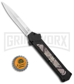 AKC F-16 Diamondback D/A OTF Automatic Knife - Bayo Satin Plain -AKC Knives Shop AKC F 16 DA Bayo OTF Auto Diamondback Satin BHQ 131609 jr bottlecap large