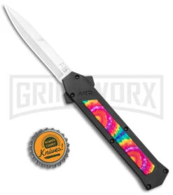 AKC F-16 Tie Dye D/A OTF Automatic Knife - Bayo Satin Plain -AKC Knives Shop AKC F 16 DA Bayo OTF Tie Dye Satin BHQ 143649 jr bottlecap large