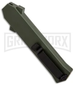 AKC F-16 OD Green D/A OTF Automatic Knife - Bayo Black Plain -AKC Knives Shop AKC F 16 DA Bayonet OD Green Black BHQ 86948 er side large