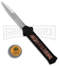 AKC F-16 Snake Skin D/A OTF Automatic Knife - Bayo Satin Plain -AKC Knives Shop AKC F 16 DA Bayonet Snake Skin Satin BHQ 78292 er bottlecap large