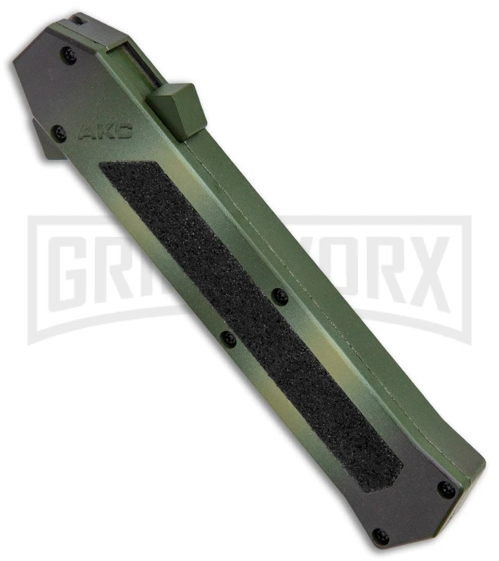 AKC F-16 Green Camo D/A OTF Automatic Knife - Dagger Satin Plain 4 AKC F-16 Green Camo D/A OTF Automatic Knife - Dagger Satin Plain - Image 2