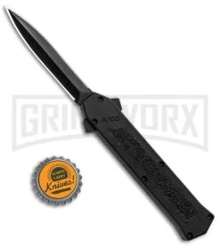 AKC F-16 Black D/A OTF Automatic Knife - Dagger Black Plain -AKC Knives Shop AKC F 16 DA Dagger OTF Auto Black Black GX 33364 jr bottlecap large