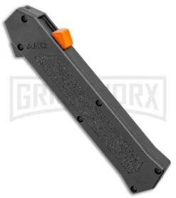AKC F-16 Black D/A OTF Automatic Knife + Orange Button - Dagger Satin Plain -AKC Knives Shop AKC F 16 DA Dagger OTF Auto Black Orange Button Satin BHQ 98892 jr spine large