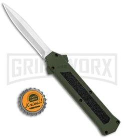 AKC F-16 Green D/A OTF Automatic Knife - Dagger Satin Plain -AKC Knives Shop AKC F 16 DA Dagger OTF Auto Green Satin BHQ 91965 jr bottlecap large