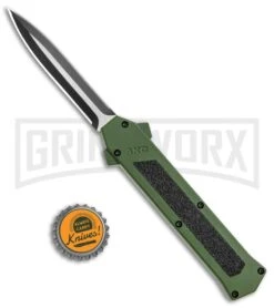 AKC F-16 Green D/A Dagger OTF Automatic Knife - Dagger Two Tone Plain -AKC Knives Shop AKC F 16 DA Dagger OTF Auto Green TT BHQ 115400 jr bottlecap large