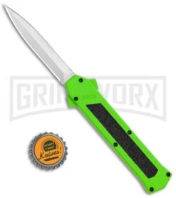 AKC F-16 Neon Green D/A OTF Automatic Knife - Dagger Satin Plain -AKC Knives Shop AKC F 16 DA Dagger OTF Auto Neon Green Satin BHQ 113380 jr bottlecap large