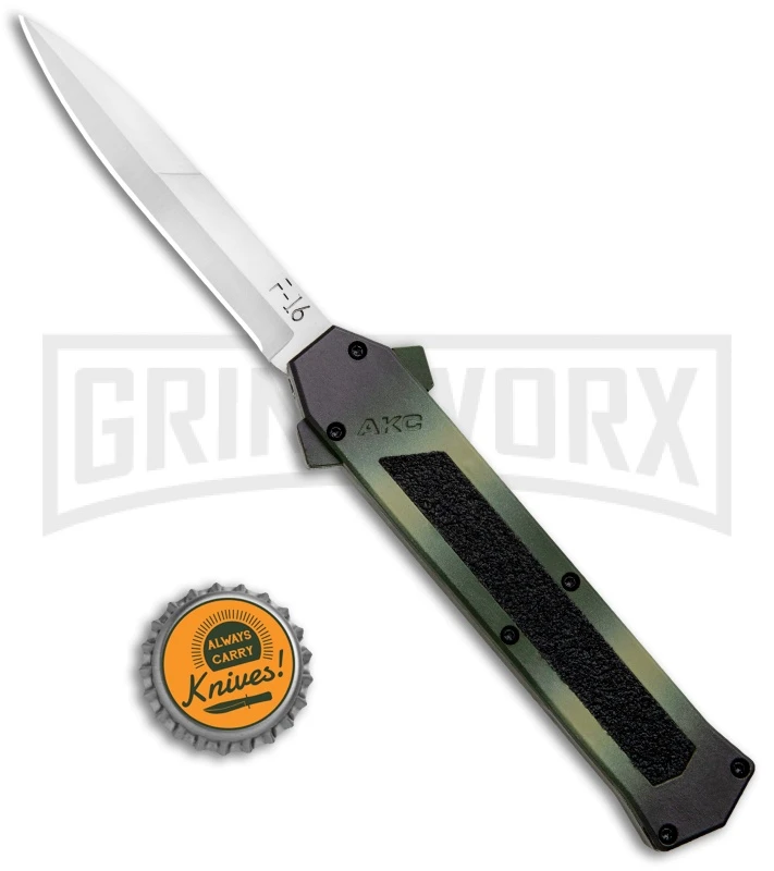 AKC F-16 OD Green Camo D/A OTF Automatic Knife - Bayo Satin Plain 6 AKC F-16 OD Green Camo D/A OTF Automatic Knife - Bayo Satin Plain - Image 4