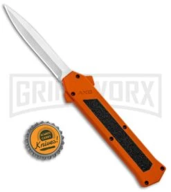 AKC F-16 Orange D/A OTF Automatic Knife - Dagger Satin Plain -AKC Knives Shop AKC F 16 DA Dagger OTF Auto Orange Satin BHQ 91966 jr bottlecap large