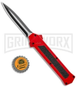 AKC F-16 Red D/A Dagger OTF Automatic Knife - Dagger Two Tone Plain -AKC Knives Shop AKC F 16 DA Dagger OTF Auto Red TT BHQ 112389 jr bottlecap large