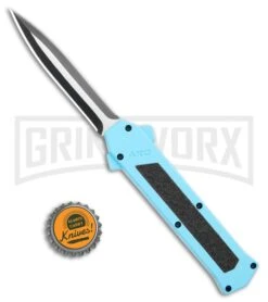 AKC F-16 Teal D/A OTF Automatic Knife - Dagger Two Tone Plain -AKC Knives Shop AKC F 16 DA Dagger OTF Auto Teal TT BHQ 109160 jr bottlecap large