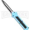 AKC F-16 Teal D/A OTF Automatic Knife - Dagger Two Tone Plain -AKC Knives Shop AKC F 16 DA Dagger OTF Auto Teal TT BHQ 109160 jr large