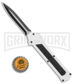 AKC F-16 White D/A OTF Automatic Knife - Dagger Two Tone Plain -AKC Knives Shop AKC F 16 DA Dagger OTF Auto White TT BHQ 114659 jr bottlecap large