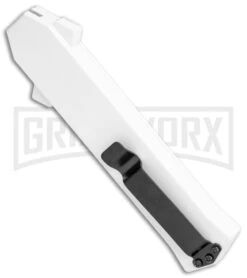 AKC F-16 White D/A OTF Automatic Knife - Dagger Two Tone Plain -AKC Knives Shop AKC F 16 DA Dagger OTF Auto White TT BHQ 114659 jr side large
