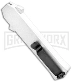 AKC F-16 White D/A OTF Automatic Knife - Dagger Satin Plain -AKC Knives Shop AKC F 16 DA Dagger OTF White Satin BHQ 94221 jr side large