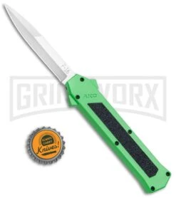 AKC F-16 Green D/A OTF Automatic Knife - Bayo Satin Plain -AKC Knives Shop AKC F 16 Green DA OTF Bayo Satin Plain BP 23855 jr bottlecap large