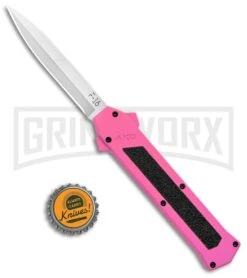 AKC F-16 Pink D/A OTF Automatic Knife - Bayonet Satin Plain -AKC Knives Shop AKC F 16 Pink DA OTF Auto Bayo Satin GX 37618 jr bottlecap large
