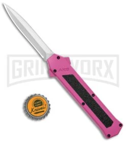 AKC F-16 Pink D/A OTF Automatic Knife - Dagger Satin Plain -AKC Knives Shop AKC F 16 Pink DA OTF Auto Dagger Satin GX 37627 jr bottlecap large