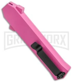AKC F-16 Pink D/A OTF Automatic Knife - Dagger Satin Plain -AKC Knives Shop AKC F 16 Pink DA OTF Auto Dagger Satin GX 37627 jr side large