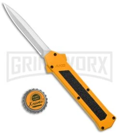 AKC F-16 Yellow D/A OTF Automatic Knife - Dagger Satin Plain -AKC Knives Shop AKC F 16 Yellow DA OTF Auto Dagger Satin GX 37626 jr bottlecap large