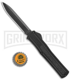 AKC F-20 Black D/A OTF Automatic Knife - Spear Point Black Plain -AKC Knives Shop AKC F 20 DA Dagger OTF Auto Black Black BHQ 140839 jr bottlecap large
