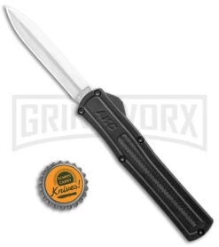 AKC F-20 Black D/A OTF Automatic Knife - Dagger Satin Plain -AKC Knives Shop AKC F 20 DA Dagger OTF Auto Black CF Satin BHQ 141100 jr bottlecap large