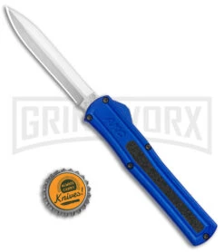 AKC F-20 Blue D/A OTF Automatic Dagger Knife - Satin Plain -AKC Knives Shop AKC F 20 DA Dagger OTF Auto Blue Satin BHQ 141098 jr bottlecap 2 large
