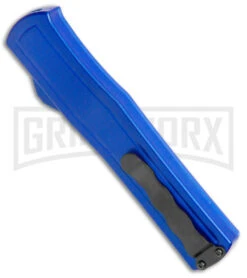 AKC F-20 Blue D/A OTF Automatic Dagger Knife - Satin Plain -AKC Knives Shop AKC F 20 DA Dagger OTF Auto Blue Satin BHQ 141098 jr side 2 large