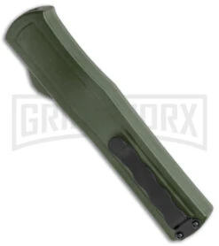 AKC F-20 Green D/A OTF Automatic Knife - Black Plain -AKC Knives Shop AKC F 20 DA Dagger OTF Auto OD Green Black BHQ 140846 jr side large