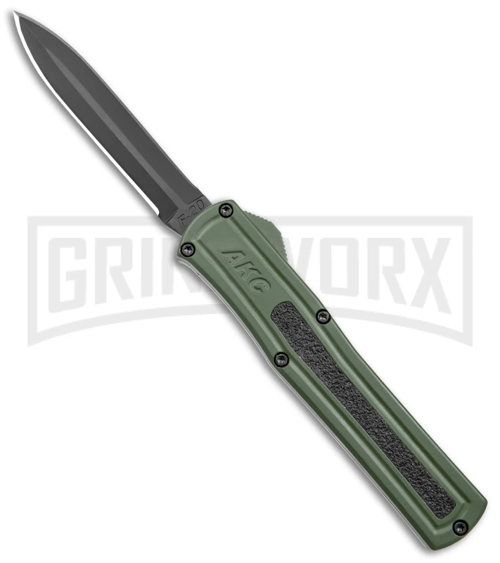 AKC F-20 OD Green Aluminum D/A OTF Automatic Knife - Dagger Black Plain 3 AKC F-20 OD Green Aluminum D/A OTF Automatic Knife - Dagger Black Plain