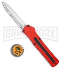 AKC F-20 Red Aluminum DBL Dagger OTF Automatic Knife - Satin Plain -AKC Knives Shop AKC F 20 DA Dagger OTF Auto Red Aluminum Satin BHQ 179208 jr bottlecap large