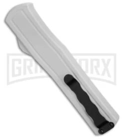 AKC F-20 White Aluminum D/A Dagger OTF Automatic Knife - Two Tone Plain 8 AKC F-20 White Aluminum D/A Dagger OTF Automatic Knife - Two Tone Plain -AKC Knives Shop AKC F 20 DA Dagger OTF Auto White Aluminum TT BHQ 179206 jr spine side large