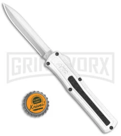AKC F-20 White D/A OTF Automatic Knife - Dagger Satin Plain -AKC Knives Shop AKC F 20 DA Dagger OTF Auto White Satin BHQ 141065 jr bottlecap 2 large