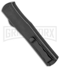 AKC F-20 Black W/ Wood Inlay D/A OTF Automatic Knife - Satin Plain -AKC Knives Shop AKC F 20 DA SP OTF Auto Black Wood Inlay Satin BHQ 152445 jr side large