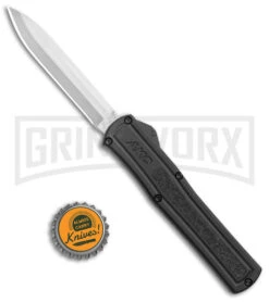 AKC F-20 Black D/A OTF Automatic Knife - Spear Point Satin Plain -AKC Knives Shop AKC F 20 DA SP OTF Auto black Satin BHQ 141097 jr bottlecap large