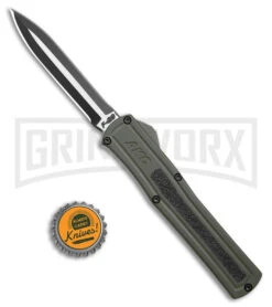 AKC F-20 OD Green Aluminum Dagger OTF Automatic Knife - 2-Tone Black Plain -AKC Knives Shop AKC F 20 Dagger OTF Auto OD Green Aluminum TT Black BHQ 179398 jr bottlecap large