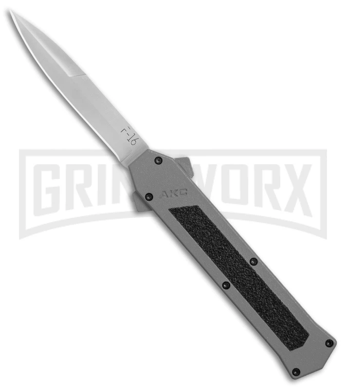 AKC F-16 Gray D/A OTF Automatic Knife - Bayo Satin Plain 3 AKC F-16 Gray D/A OTF Automatic Knife - Bayo Satin Plain