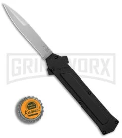 AKC F-16 Black Inlay D/A OTF Automatic Knife - Bayo Satin Plain -AKC Knives Shop AKC F16 DA Bayonet Black Inlay satin BHQ 79503 er bottlecap large