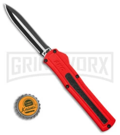 AKC F-20 D/A Dagger Dark Red Aluminum OTF Automatic Knife - Two Tone Plain -AKC Knives Shop AKC F20 DA Dagger OTF AK Red Alum 3in Two Tone BHQ 178590 td size large