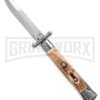 AKC Automatic Swinguard 9" Stag - Satin Bayonet Blade 2 AKC Automatic Swinguard 9" Stag - Satin Bayonet Blade -AKC Knives Shop AKC Italian Stiletto Bayonet Swinguard Automatic Knife Stag Horn 4in Satin BHQ 143160 hd large