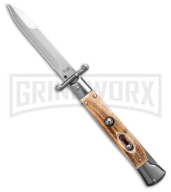 AKC Automatic Swinguard 9" Stag - Satin Bayonet Blade