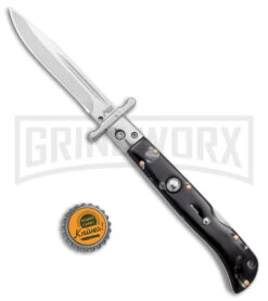 Italian Style 9" Roma Black Marbled Pearlex Auto Swinguard - Polished Plain -AKC Knives Shop AKC Italian Style 9in Roma DP Auto Swinguard Black Marble Polished BHQ 175964 jr bottlecap large
