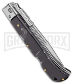 Italian Style 9" Roma Black Marbled Pearlex Auto Swinguard - Polished Plain -AKC Knives Shop AKC Italian Style 9in Roma DP Auto Swinguard Black Marble Polished BHQ 175964 jr side large
