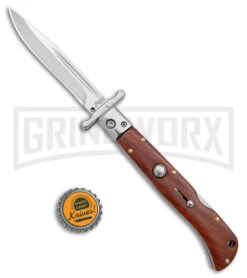 Italian Style 9" Roma Wood Automatic Swinguard - Polished Plain -AKC Knives Shop AKC Italian Style 9in Roma DP Auto Swinguard Wood Polished BHQ 175961 jr bottlecap large