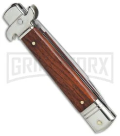 AKC 7.75" Bill DeShivs Leverletto Cocobolo Automatic Knife - Flat Grind -AKC Knives Shop AKC Leverletto 7 75in cocobolo satin flat BHQ 75617 er side large