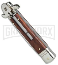 AKC 7.75" Bill DeShivs Leverletto Cocobolo Automatic Knife - Flat Grind -AKC Knives Shop AKC Leverletto 7 75in cocobolo satin flat BHQ 75617 er spine large