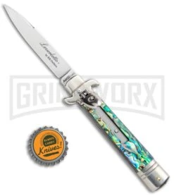 AKC 7.75" Leverletto Abalone Automatic Knife - Flat -AKC Knives Shop AKC Leverletto 7.75 Auto Italian Stiletto Abalone Satin Flat BHQ 104097 jr bottlecap large
