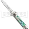 AKC 7.75" Leverletto Abalone Automatic Knife - Flat -AKC Knives Shop AKC Leverletto 7.75 Auto Italian Stiletto Abalone Satin Flat BHQ 104097 jr large