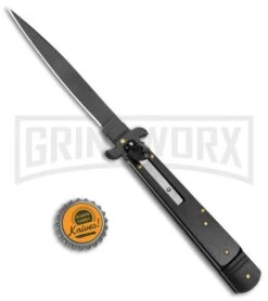 AKC 9" Tactical Leverletto Black Automatic Knife - Flat Grind -AKC Knives Shop AKC Leverletto 9in LL Auto Italian Black Black BHQ 50877 jr bottlecap large