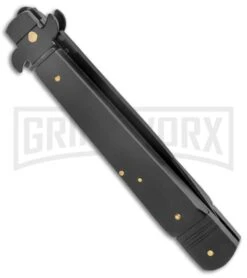 AKC 9" Tactical Leverletto Black Automatic Knife - Flat Grind -AKC Knives Shop AKC Leverletto 9in LL Auto Italian Black Black BHQ 50877 jr side large