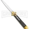 AKC 9" Leverletto Ebony Wood Brass Automatic Knife - Flat Grind -AKC Knives Shop AKC Leverletto 9in LL Auto Italian Brass Ebony Wood Satin BHQ 50869 jr large